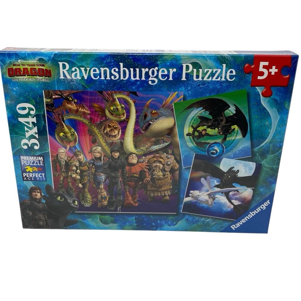 Ravensburger Jigsaw Puzzle How to Train Your Dragon 3x49 Toothless Kids 5+ New